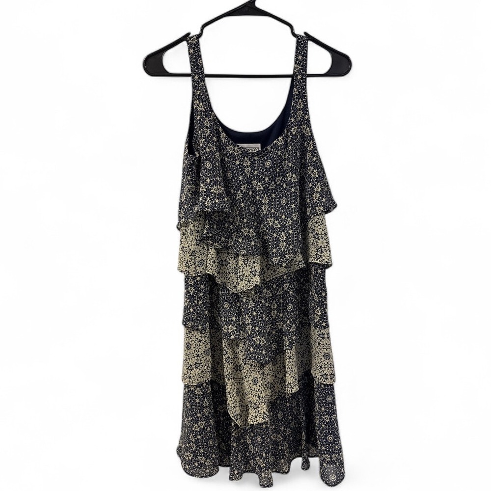 Bethany Ruffle Tiered Tank Dress Navy Beige Sleeveless Casual Summer Sun‎ Dress